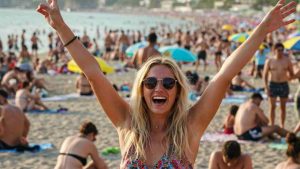 Donna esulta in spiaggia - foto (C) mediaoneonline.it